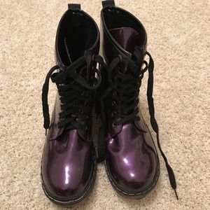 Bamboo purple shiny combat boots women’s size 8